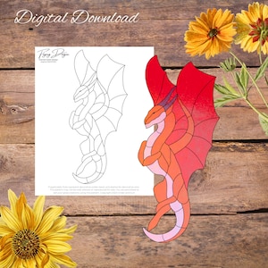 Flying dragon, Easy dragon Stained Glass Pattern, Digital Stained Glass  Pattern, Printable Glass Pattern,  Glasswork pattern