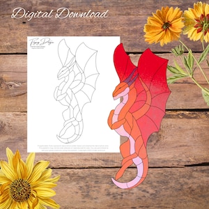 Flying dragon Stained Glass Pattern, Digital Stained Glass  Pattern, Printable Glass Pattern,  Glasswork pattern