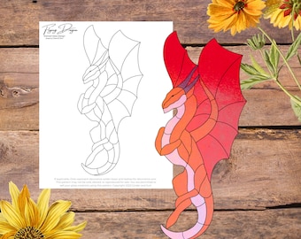 Flying dragon, Easy dragon Stained Glass Pattern, Digital Stained Glass  Pattern, Printable Glass Pattern,  Glasswork pattern