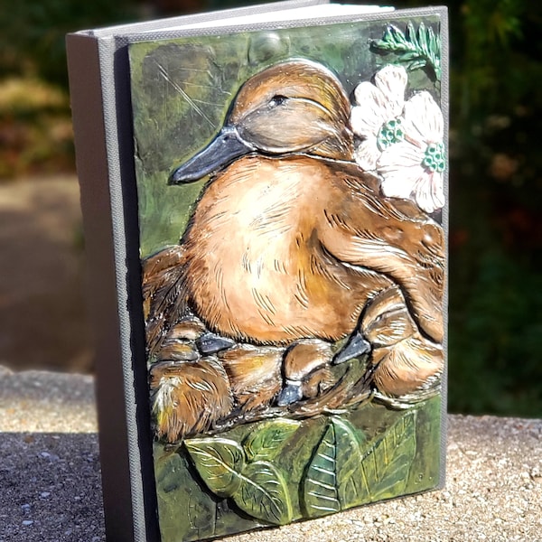 Mother Duck Polymer Clay Artist Loft Sketch Book, Handmade Clay Journal Cover, Momma Duck Gift for Mom