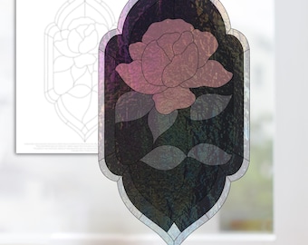 Rose with Black & White Frame, Simple Rose Stained Glass Pattern, Digital Stained Glass Pattern, Printable Glass Pattern, Glasswork