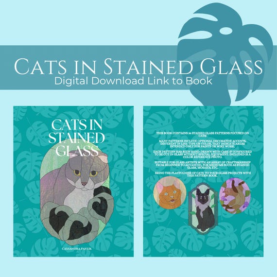 Cats in Stained Glass Pattern Book, Digital Bundle, Cats Stained Glass Pattern Book Bundle, Glasswork Patterns, Download Book Stained Glass