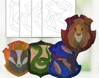 Pacchetto HP Potter House Crests, Magic Wizard Witch, Crest Digital Glass pattern, Stained Glass pattern, Glasswork pattern, Suncatcher pattern