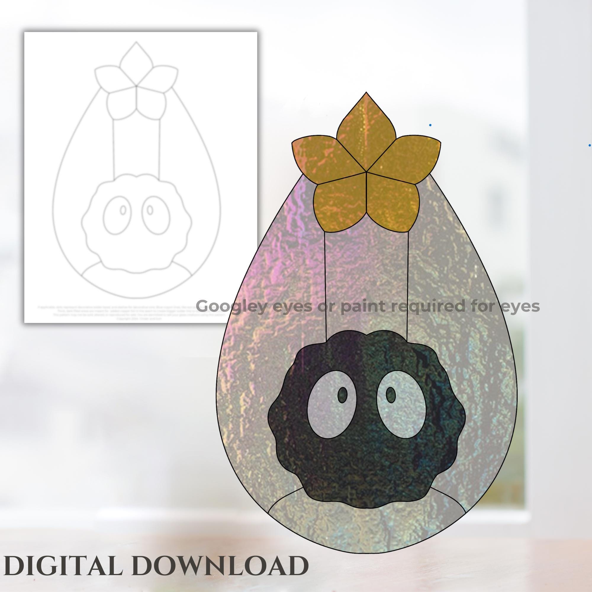 Sooty Dirty Sprite with Star, Sprite mythical Stained Glass Pattern, Digital Stained Glass Pattern, Printable Glass Pattern, Glasswork