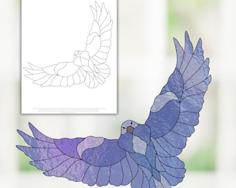Intricate Raven or Crow suncatcher Stained Glass Pattern, Digital Stained Glass  Pattern, Printable Glass Pattern,  Glasswork pattern.