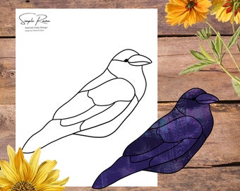 Simple raven, easy crow suncatcher Stained Glass Pattern, Digital Stained Glass  Pattern, Printable Glass Pattern,  Glasswork pattern.