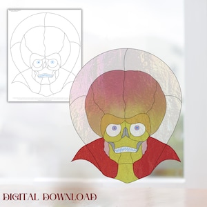 Mars Alien Attack, Yak Yak Alien Head Stained Glass Pattern, Digital Stained Glass Pattern, Printable Glass Pattern, Glasswork pattern