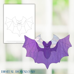 Cute Simple Halloween bat, Halloween Bat Stained Glass Pattern, Digital Stained Glass Pattern, Printable Glass Pattern, Glasswork pattern