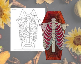 Coffin Skeleton Halloween Stained Glass Pattern, Digital Stained Glass  Pattern, Printable Glass Pattern,  Glasswork pattern