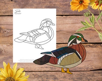 Wood mandarin duck pattern, Stained Glass Pattern, glasswork Pattern, Suncatcher Pattern, digital pattern, instant