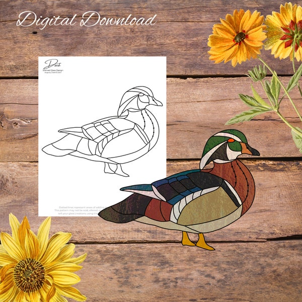 Wood mandarin duck pattern, Stained Glass Pattern, glasswork Pattern, Suncatcher Pattern, digital pattern, instant