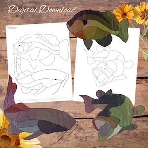 Freshwater Fish Pattern Bundle, Suncatcher Fisherman, Fish pattern, Stained Glass Pattern, glasswork Pattern, Suncatcher Pattern