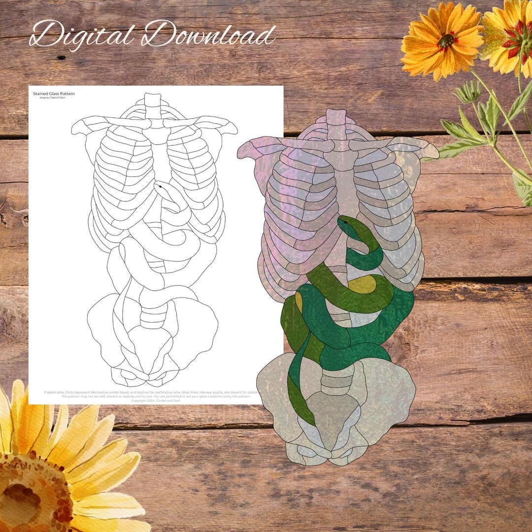 Guts for Garter Snakes, Skeleton and Snake Stained Glass Pattern