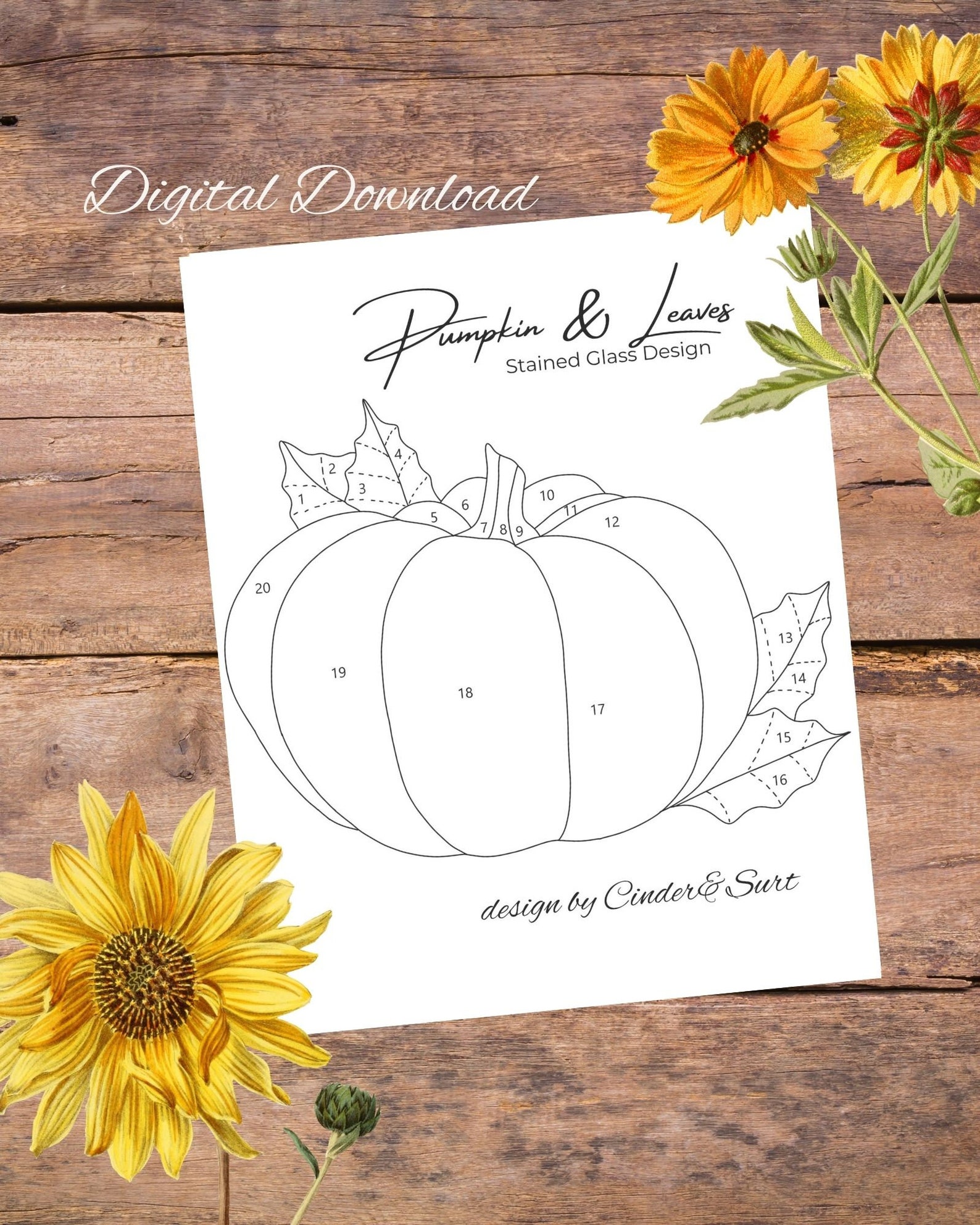 Pumpkin and Leaves Stained Glass Pattern Digital Stained - Etsy