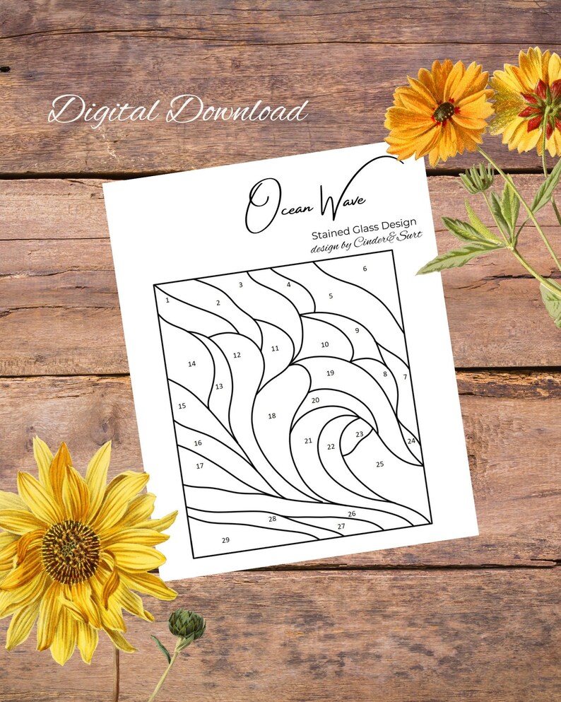 Ocean Wave Stained Glass Pattern Digital Stained Glass Etsy