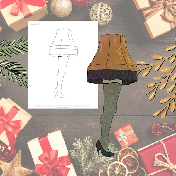 Leg Lamp, Christmas Story Lamp, Christmas Stained Glass Pattern, Digital Stained Glass Pattern, Printable Glass Pattern, Glasswork