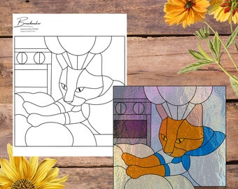 Kitty bread maker, Cat chef Stained Glass Pattern, Digital Stained Glass  Pattern, Printable Glass Pattern,  Glasswork pattern