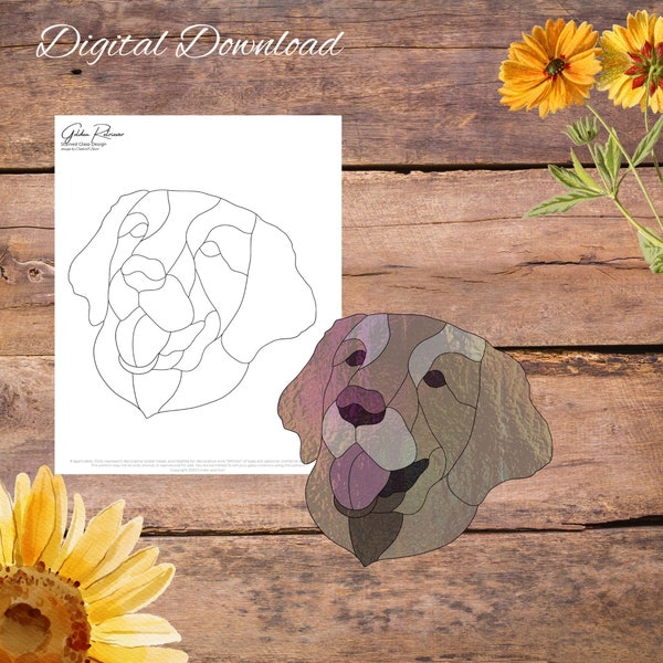 Golden retriever, Dog Stained Glass Pattern, Digital Stained Glass  Pattern, Printable Glass Pattern, Glasswork pattern