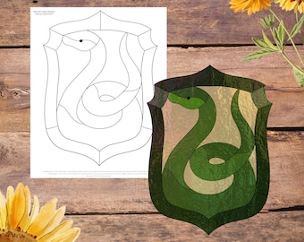 Stemmi della casa di HP Potter, Strega magica, Stemma del serpente, Motivo digitale in vetro, Motivo in vetro colorato, Motivo in vetro lavorato, Motivo acchiappasole