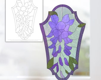 Wisteria Flower, Spring Flower Lantern Stained Glass Pattern, Digital Stained Glass Pattern, Printable Glass Pattern, Glasswork pattern