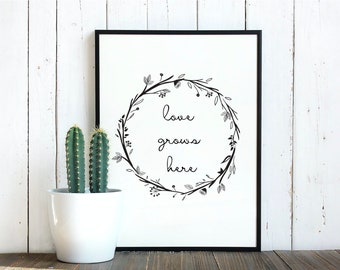 Liefde groeit hier * Boerderij * Muurdecoratie * Liefde * Digitale liefde groeit hier