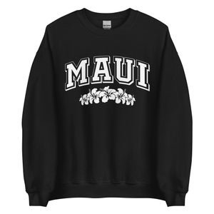 Maui Hawaii Old School Minimalist Unisex Sweatshirt Surfing Beach Vacation Islands Hibiscus Aloha HI 808 Preppy Trendy Souvenir Gift