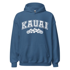 Kauai Old School Minimalist Unisex Hoodie Hibiscus Surfing Beach Vacation Aloha State 808 College Preppy Trendy Gift Souvenir HI New