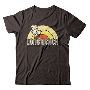 Long Beach California Retro Rainbow Palm Tree Unisex t-shirt Summer Beach Surfing Distressed