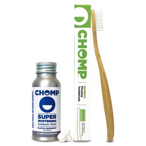 Chomp Super Whitening Toothpaste Tablets with Nano Hydroxapatite Bottle with 1 brush