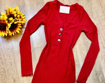 Miss Lovely Long Sleeve Midi Dress- Red