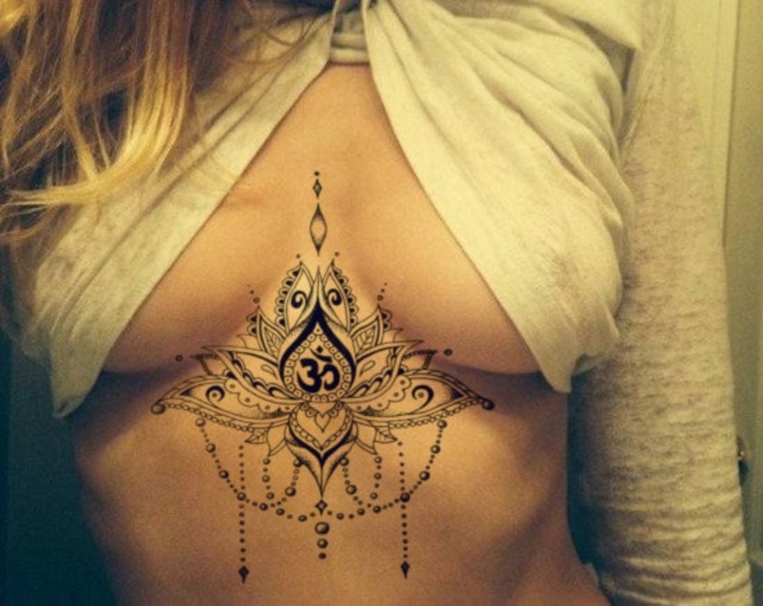 Lotus Sternum Tattoo 161 - Etsy Lotus Sternum Tattoo 161 - Etsy