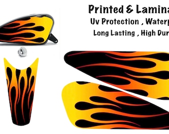 Complete Set Side Decals L&R Pinstripe Flames + Tankpad Laminated