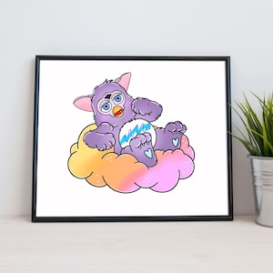 Furby Carebears mashup - 8 x 10 Matte Print, vintage, Retro, Cursed, Cute, Cartoon, Kawaii, Pastel, Fan Art, Wall Art, Home Decor, Toy, 90s