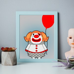 Animal Crossing Pietro Art Print - Pennywise, IT, Clown, Creepy, Cute, Wall Decor, Wall Art, 8x10, 5x7, ACNH, Mashup, Fan Art, We All Float