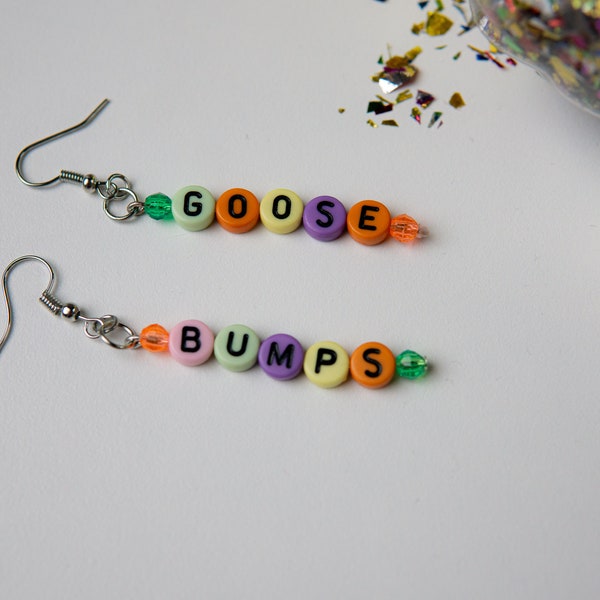 Goosebumps Letter Bead Earrings - Word earrings, 90s Style, Y2K, Handmade Earrings, Rainbow, Colorful, Pastel