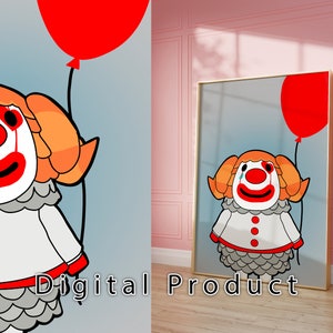 Animal Crossing Pietro Printable - Pennywise, IT, Clown, Creepy, Cute, Wall Decor, Printable, 8x10