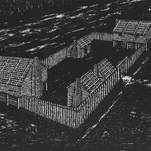 C.1974 Fort Nashborough Nashville Tennessee door Alvin Green Block Print Card G1
