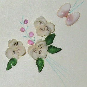 C.1940 Vintage Handgefertigte Echt Sea Shell Flower Design Brücke Tally Card T1-3
