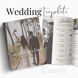 Wedding Program Book Template, Editable Wedding Magazine, Printable Wedding Details, Wedding Party, Editable Canva Template