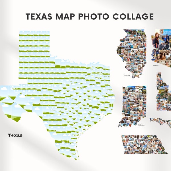 EDITABLE Personalized Texas Map Photo Collage, United States Maps Portrait Perfect for Wall Art Frame, Canva Template, DIGITAL