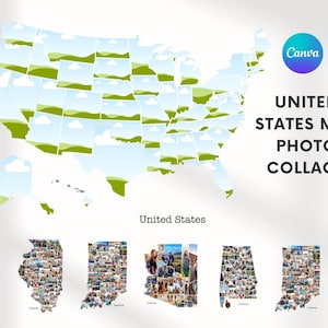 Collage de photos de carte personnalisé des États-Unis MODIFIABLE, cartes des États-Unis parfaites pour le cadre d'art mural, modèle de toile, NUMÉRIQUE