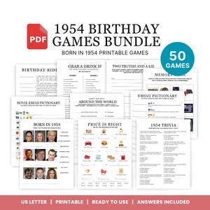 1954 Geburtstagsspiele, Geboren 1954 Spiele, Geburtstagsparty Spiele, Printable Geburtstagsspiele Bundle