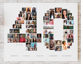 Personalized 40th Birthday Photo Collage, Canva Template (Digital)