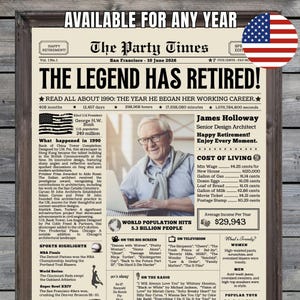 Architect Retirement Gift for Men or Women, Personalized Newspaper, Retirement Party Decorations, Newspaper Poster, Career Began in 1990
