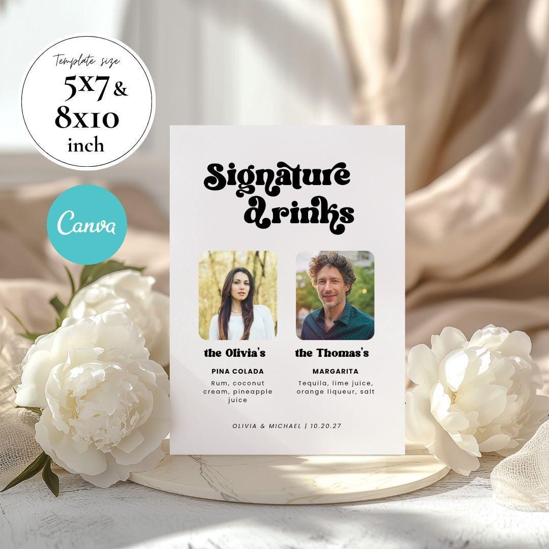 Editable Couple Signature Cocktail Bar Menu Sign, Wedding Signature ...