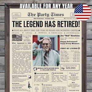 Pilot Retirement Gift for Men or Women, Personalized Newspaper, Retirement Party Decorations, Newspaper Poster, Career Began in 1990