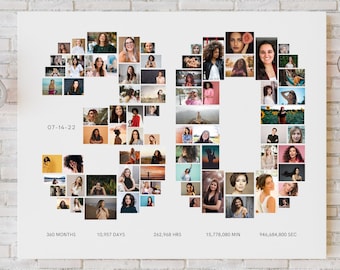 BEWERKBARE gepersonaliseerde fotocollage, 30 jaar perfect voor verjaardags- en jubileumcadeaus, Canva-sjabloon, DIGITAAL