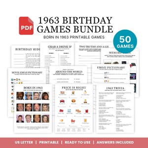 1963 Birthday Games, Born in 1963 Games, Birthday Party Games, Printable Birthday Games Bundle