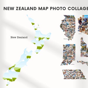 Collage de fotos de mapas de Nueva Zelanda personalizado EDITABLE, retrato de mapas perfecto para marco de arte de pared, plantilla Canva, DIGITAL