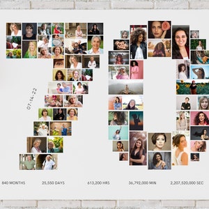 Fotokollage för 70-årsdag, personlig årsdagspresent (Canva-mall)